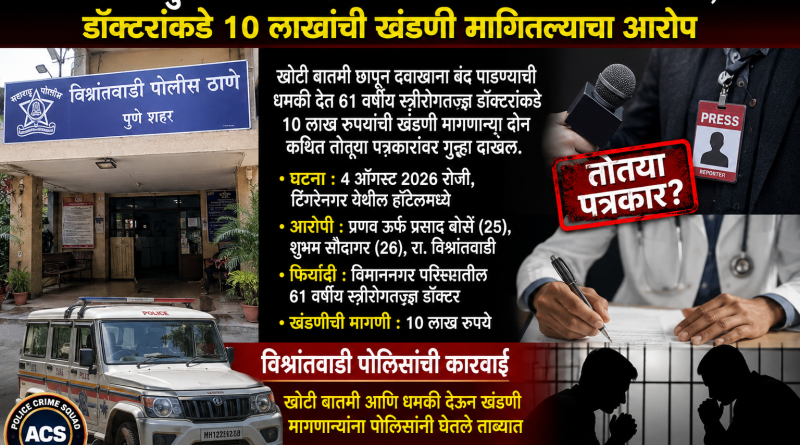 अल्पवयीन मुलींच्या गर्भपाताची खोटी बातमी छापण्याची धमकी; डॉक्टरांकडे १० लाखांची खंडणी मागितल्याचा आरोप???,apcs.in